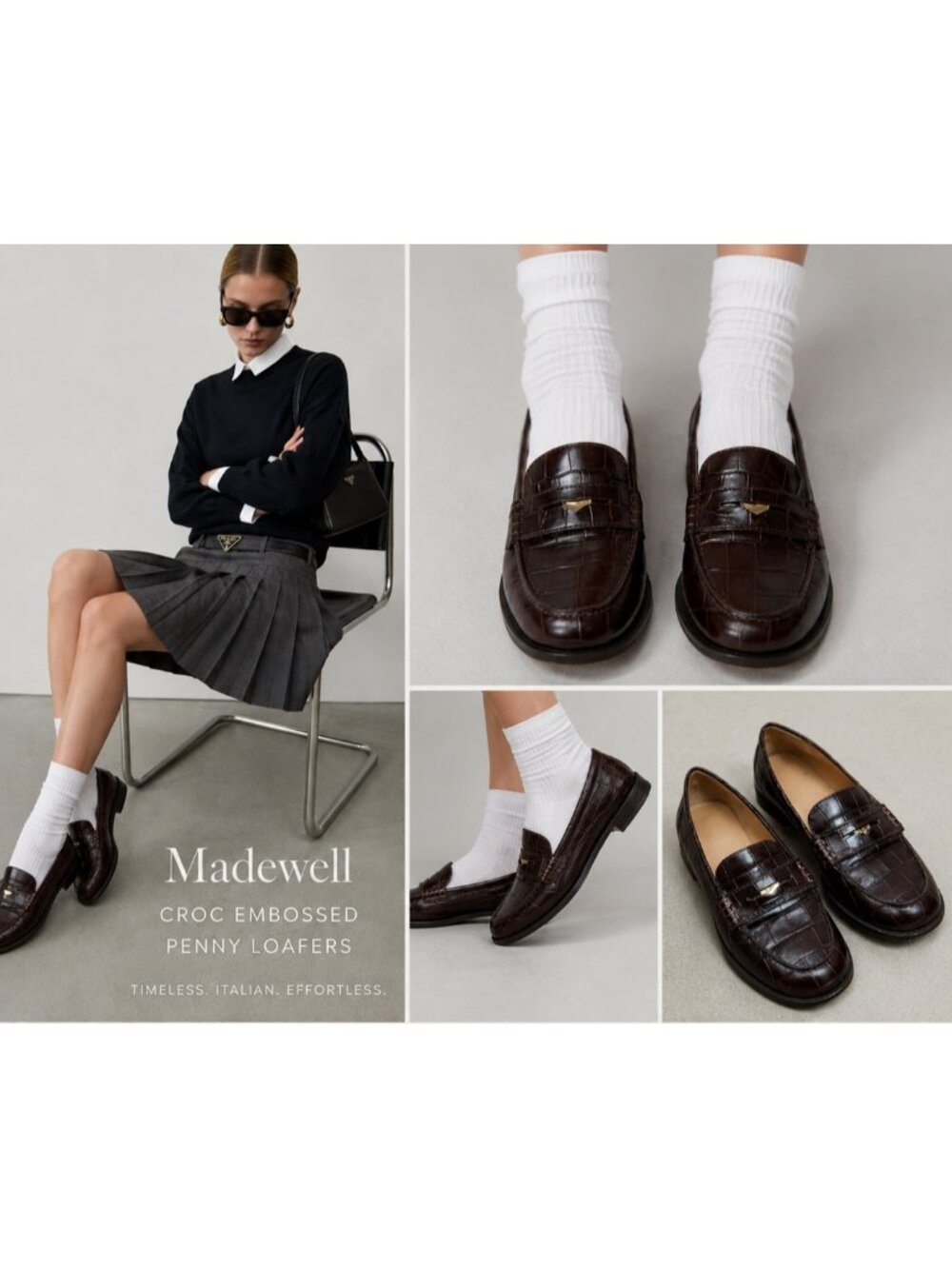 Madewell Croc Embossed Leather Penny Loafers Brown Women's Size 8.5 - Picture 13 of 13